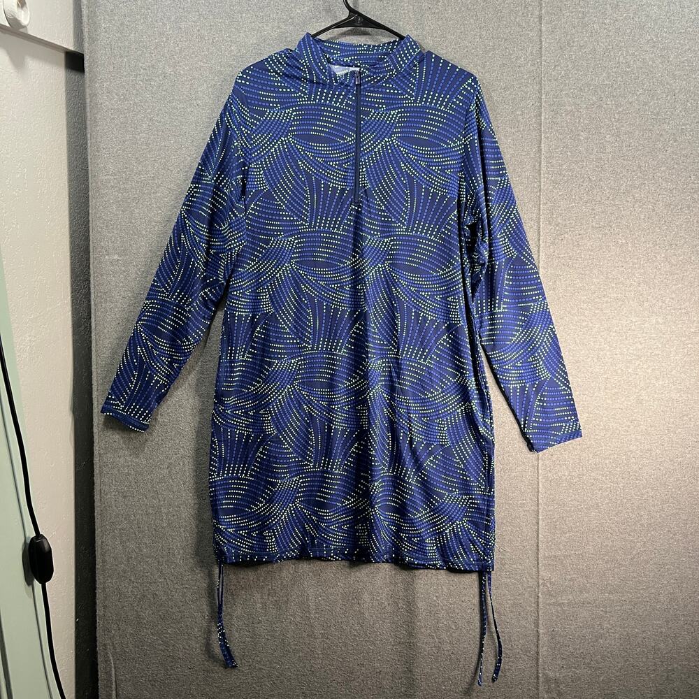 zuda UPF 50 Half Zip Cover Up Ruching Detail Navy Dot Size Medium